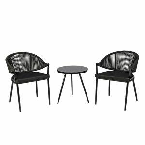 Conjunto Caribe Mesa e Poltronas Preto Aço 3 Peças Fascino