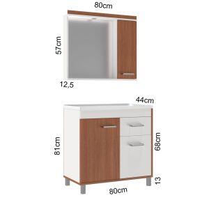 Gabinete para Banheiro MDF/MDP com Tampo New Glass Cinamomo 80cm C-Linea