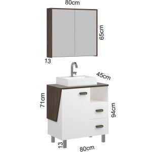 Gabinete para Banheiro com Tampo New Angulo Ameixa/Branco 80cm C-Linea Gabinete para Banheiro com Tampo New Angulo Ameixa/Branco 80cm C-Linea