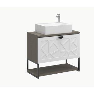 Gabinete para Banheiro Suspenso MDF/MDP com Cuba Marmorite Tune Branco Linen 60cm C-Linea