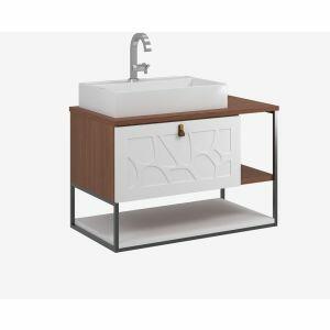 Gabinete para Banheiro Suspenso MDF/MDP com Cuba Lancy Cinamomo 80cm C-Linea