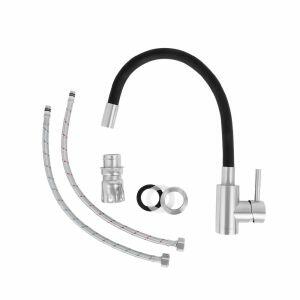 Torneira Misturador Monocomando para Cozinha de Mesa Bica Alta  1/2" Fluir Flex Aço Inox Addra