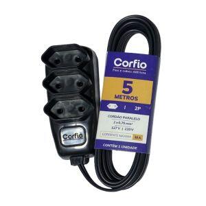 Extensão 5m 10a 2p Preto 3 Bivolt Corfio