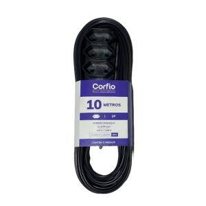 Extensão 10m 10A 2P Preto 3 Tomadas Bivolt Corfio