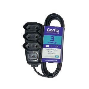 Extensao 3m 10a 2p+t Preto 3 Tom Preto Bivolt Corfio
