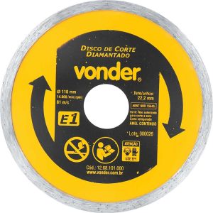 Disco de Corte Diamantado Continuo 110mm E1 Furo 22 Amarelo Vonder