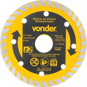 Disco de Corte Diamantado Turbo 110mm E2 Furo 22 Amarelo Vonder