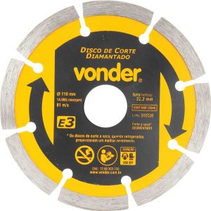 Disco de Corte Diamantado Segmentado 110mm E3 Furo 22 Amarelo Vonder