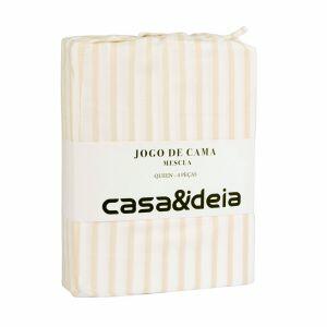 Jogo de Cama Queen Mescla 180 Fios Branco/Bege Listra Casa&Ideia