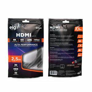 Cabo Hdmi 2,5m Hd4k25 Preto 2.0v Elg