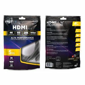 Cabo Hdmi 5m Hd4k50 Preto 2.0v Elg Cabo Hdmi 5m Hd4k50 Preto 2.0v Elg