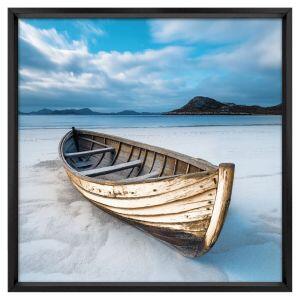 Quadro 50CM X 50CM Barco Branco/Azul Tropical Artes