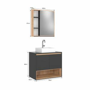 Gabinete para Banheiro 70cm Lunna Cinza e Bege Suspenso C-Linea