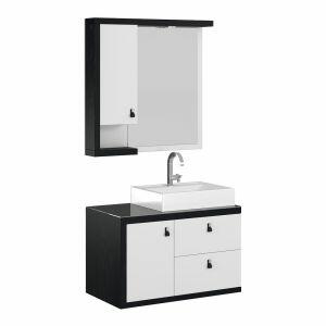 Espelheira para Banheiro MDF/MDP New Rovere Preto/Branco 80cm C-Linea