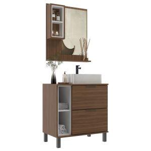 Gabinete com Espelheira Viena Nogal/Branco 70cm Móveis Sander