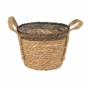 Cachepô com Alça Bicol Borda Superior 20x20x17cm Cinza Forro Natural Fascino