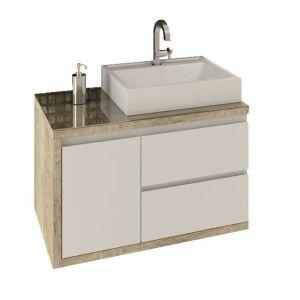 Gabinete para Banheiro Suspenso MDF/MDP com Tampo Sevilha Branco/Vintage 80cm C-Linea