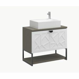 Gabinete para Banheiro Suspenso MDF/MDP com Cuba Marmorite Tune Branco Linen 60cm C-Linea