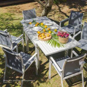 Cadeira Siena Textilene Cinza Alumínio Off White Com Braço Fascino