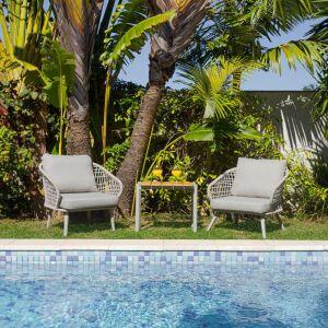 Conjunto de Jardim Brava Alumínio Cinza Mesa e Poltronas 3 Peças Fascino