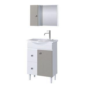 Kit Gabinete para Banheiro MDF com Espelheira e Tampo Rubi Branco/Cinza 60cm C-Linea
