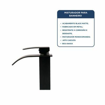 Torneira Misturador Monocomando para Banheiro de Mesa Bica Baixa 1/2 Bica Preto Addra