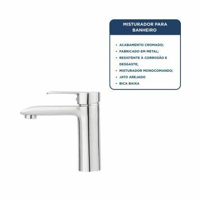 Torneira Misturador Monocomando de Mesa para Banheiro Bica Baixa 1/2" Maré Cromado Addra