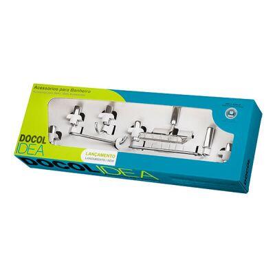 Kit de Acess&oacute;rios para Banheiro Idea 5 Pe&ccedil;as Cromado Docol