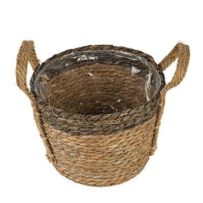 Cesta Decorativa com Alça 24x24x19cm Cinza Natural Fascino