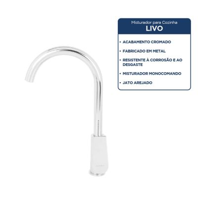 Torneira Misturador Monocomando para Cozinha de Mesa 1/2" Lizzy Cromado Addra