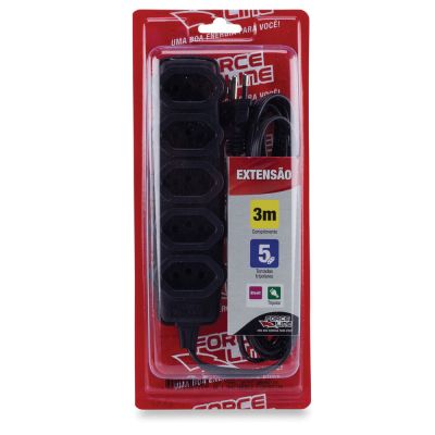 Extensão Force Line 3m 3P 5 Tomadas Preto
