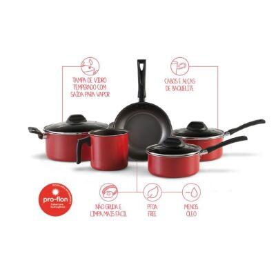 Jogo de Panelas Brinox Garlic Vermelho 5 Peças
