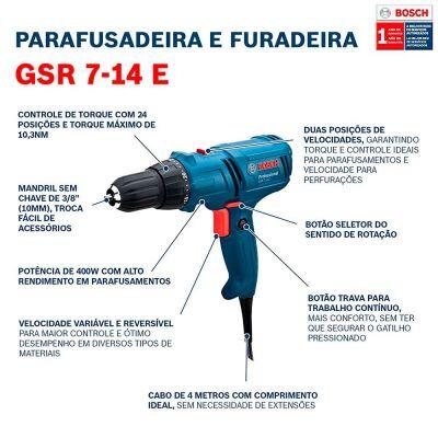 Furadeira Parafusadeira Elétrica GSR 7-14 E 400W Bosch