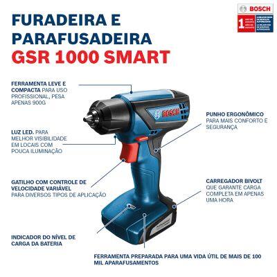 Furadeira Parafusadeira GSR 1000 Bateria 12V Bivolt 1/4" com Maleta Bosch