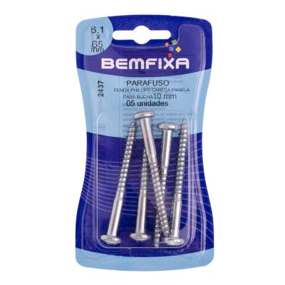 Parafuso de Ferro Bemfixa 6,1x65cm Cabeça Panela 5 Peças