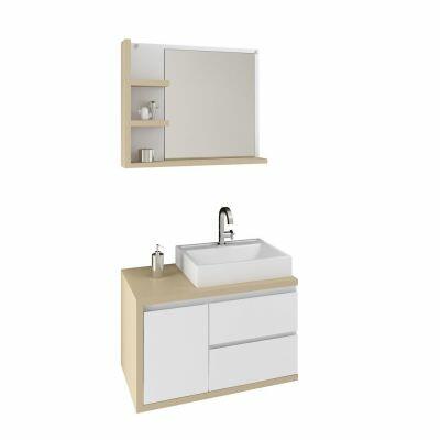 Kit Gabinete para Banheiro Suspenso MDF/MDP com Espelheira Marselha Branco/Nude 80cm C-Linea