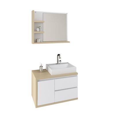 Kit Gabinete para Banheiro Suspenso MDF/MDP com Espelheira Marselha Branco/Nude 80cm C-Linea Kit Gabinete para Banheiro Suspenso MDF/MDP com Espelheira Marselha Branco/Nude 80cm C-Linea