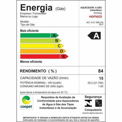 Aquecedor de Água a Gás GLP Digital 15L/min Inox Komeco