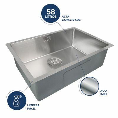 Cuba para Cozinha de Sobrepor/Embutir Aço Inox Retangular Com Válvula 45x65x20 Addra Cuba para Cozinha de Sobrepor/Embutir Aço Inox Retangular Com Válvula 45x65x20 Addra