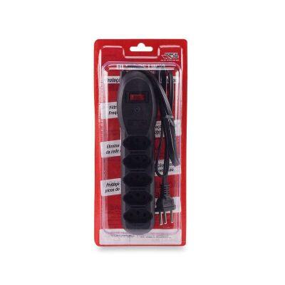 Filtro de Linha 5 Tomadas 2P+T Bivolt Preto Force Line