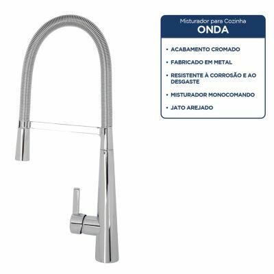 Torneira Misturador Monocomando para Cozinha de Mesa Bica Alta 1/2" Onda Cromado Addra