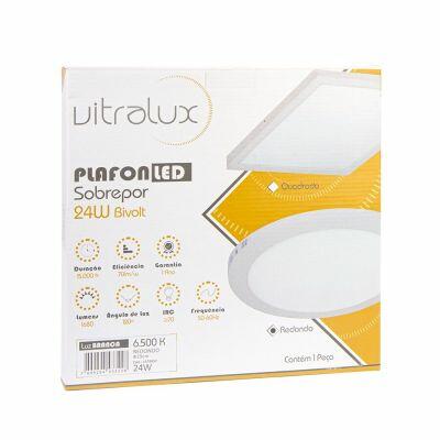 Painel LED Sobrepor Redondo 24W 6500K Luz Branca Vitralux