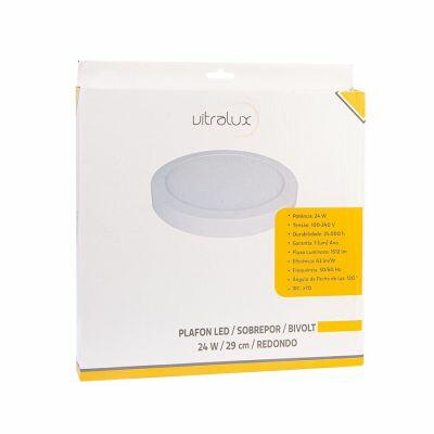 Painel LED Sobrepor Redondo 24W 3000K Luz Amarela Vitralux