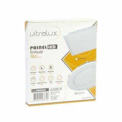 Painel LED Embutir Redondo 12W 6500K Luz Branca Vitralux