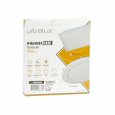 Painel LED Embutir Redondo 12W 3000K Luz Amarela Vitralux