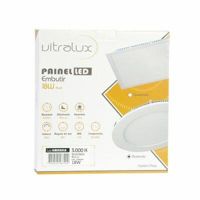 Painel LED Embutir Redondo 18W 3000K Luz Amarela Vitralux