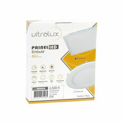 Painel LED Embutir Quadrado Luz Branca 6W 6500K Vitralux