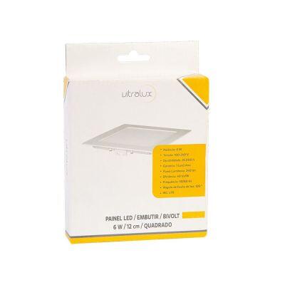 Painel LED Embutir 6W 3000K Quadrado Luz Amarela Vitralux