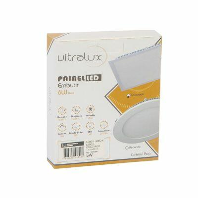 Painel LED Embutir 6W 4000K Quadrado Luz Neutra Vitralux