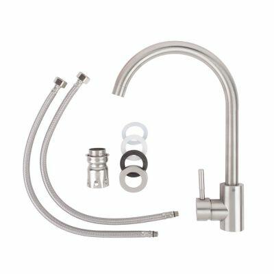 Torneira Misturador Monocomando para Cozinha de Mesa Bica Alta 1/2'' Lille Aço Escovado Addra
